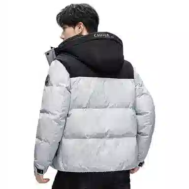 鸭鸭 中青年时尚韩版潮流中国风短款连帽外套山系户外运动休闲加厚保暖迷彩面包羽绒服 男女同款