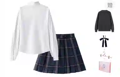 东鲸岁时记 学院风开学季舒适上衣纯色收腰修身格子半身裙制服 女款 白色+藏青