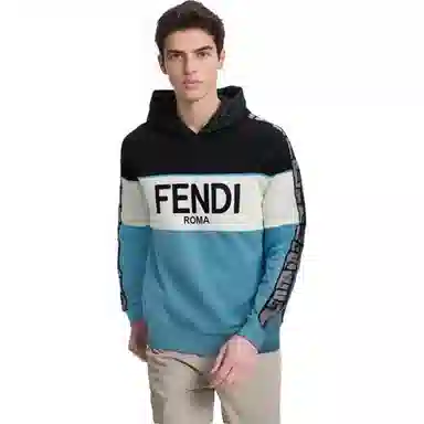 Fendi SS23 Colorblock Logo Hoodie Blue