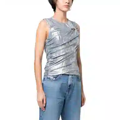 DIESEL OVAL-D Silver Tank Top