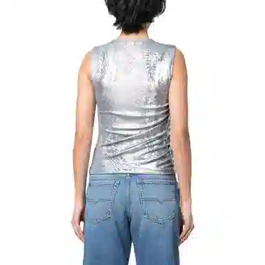 DIESEL OVAL-D Silver Tank Top