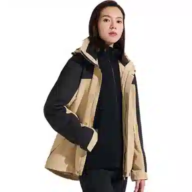 探路者 防风保暖防水透湿三合一冲锋衣 男女同款 原木色\黑色