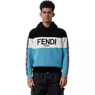 Fendi SS23 Colorblock Logo Hoodie Blue
