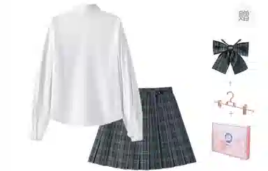 东鲸岁时记 学院风开学季尖领上衣中腰修身半裙制服 女款 白色+灰绿色
