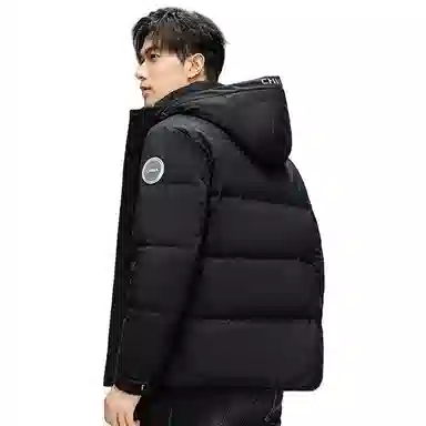 鸭鸭 中青年时尚韩版潮流中国风短款连帽外套山系户外运动休闲加厚保暖迷彩面包羽绒服 男女同款