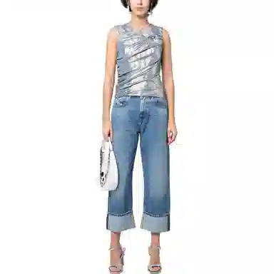 DIESEL OVAL-D Silver Tank Top