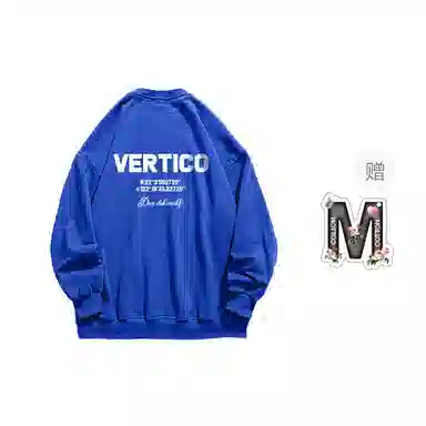棉购 圆领字母加绒加厚长袖卫衣 男女同款 蓝色