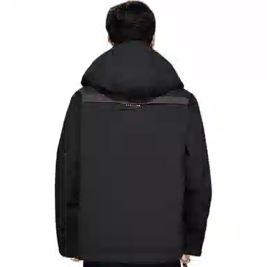 鸭鸭 短款纯色连帽拉链长袖羽绒服 男款 黑色