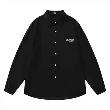 三体 面壁者系列 美式复古简约基础款字母印花纯色翻领开衫百搭宽松透气薄款内搭学生多巴胺长款日常通勤打底长袖衬衫 男女同款