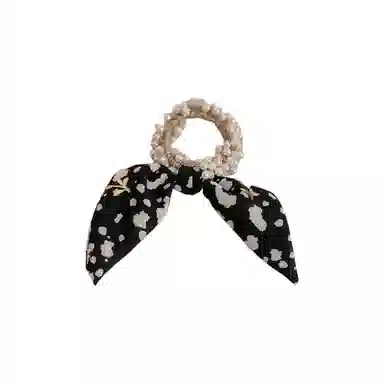 贯古今 碎花飘带蝴蝶结头饰甜美气质珍珠绑发女发带扎头皮筋头绳发饰 布艺 发圈 女款