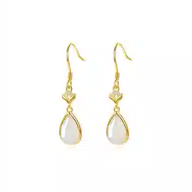 幸囍礼 元宝水滴 清冷感中式 高级极简风耳坠 和田玉耳环 青白玉 男女同款情侣款