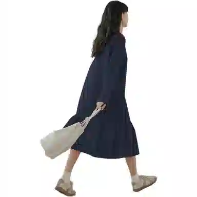【dme】 纯色圆领长款长袖连衣裙 女款 藏青