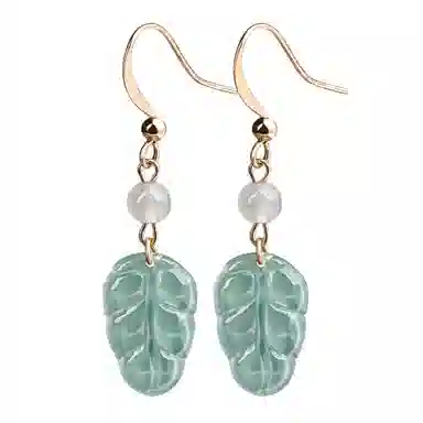 幸囍礼 翡翠金枝玉叶树叶耳饰 国风叶子转运珠复古耳坠 豆种 耳环 男女同款情侣款