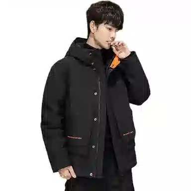 鸭鸭 短款纯色连帽拉链长袖羽绒服 男款 黑色