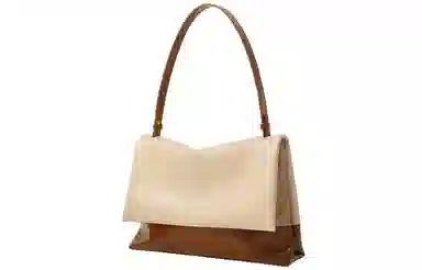 时尚通勤 妙迪 小众高级感拼接撞色 牛皮 邮差腋下单肩斜挎包包 女款 拿铁千层雪