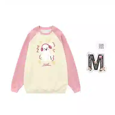 棉购 美式卡通动漫印花插肩圆领套头卫衣 女款