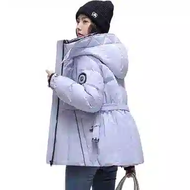 鸭鸭 纯色连帽口袋长袖羽绒服 女款