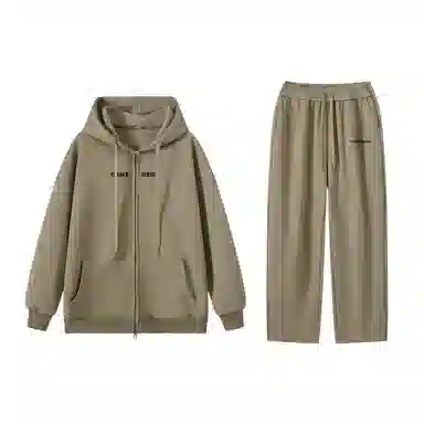 三体 到这里来吧系列 简约基础款字母印花宽松美式复古百搭连帽开衫长袖垂感自然直筒潮牌跑步健身篮球休闲运动套装 男女同款