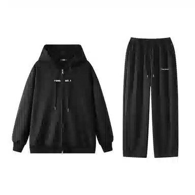 三体 到这里来吧系列 简约基础款字母印花宽松美式复古百搭连帽开衫长袖垂感自然直筒潮牌跑步健身篮球休闲运动套装 男女同款