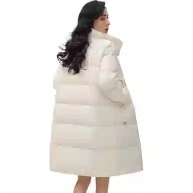 鸭鸭 纯色拉链修身立领中长款羽绒服 女款