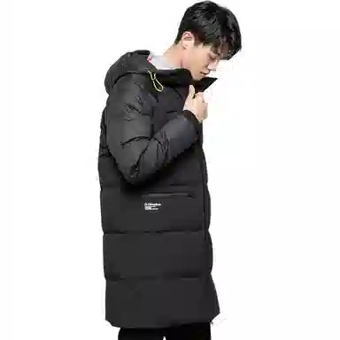 鸭鸭 厚款保暖连帽羽绒服 男款 黑色