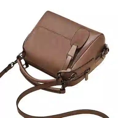 老人头 复古耐用通勤实用大气简约 牛皮拼合成革 斜挎手提单肩包 女款 焦糖色