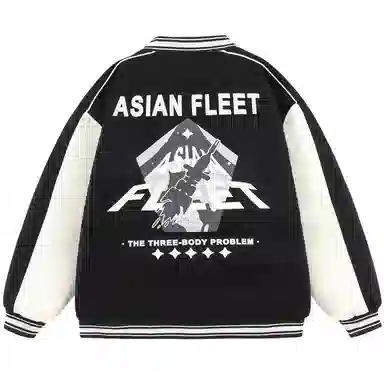 三体 太空亚洲舰队系列 复古美式宽松趣味英文字母发泡印花休闲学院风拼接撞色保暖加厚飞行员棒球多巴胺羽绒服 男女同款