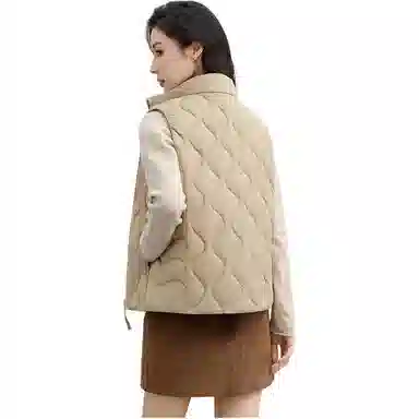 鸭鸭 纯色立领短款拉链马甲 女款