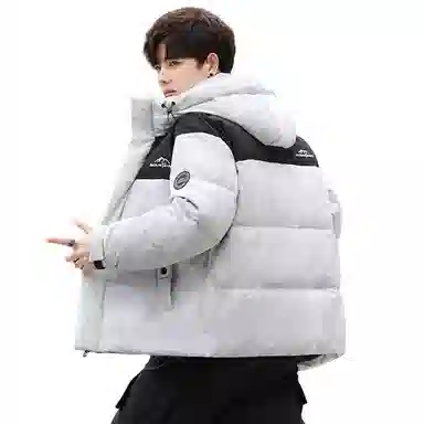 鸭鸭 青年时尚韩版潮流短款连帽户外运动休闲百搭防寒保暖迷彩面包羽绒服 男女同款