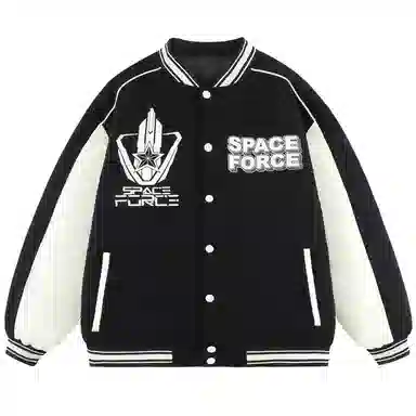 三体 太空亚洲舰队系列 复古美式宽松趣味英文字母发泡印花休闲学院风拼接撞色保暖加厚飞行员棒球多巴胺羽绒服 男女同款