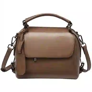 老人头 复古耐用通勤实用大气简约 牛皮拼合成革 斜挎手提单肩包 女款 焦糖色