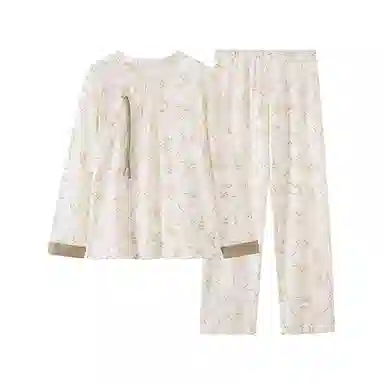 歌倩雅 简约国风亲肤舒适套头长袖休闲可外穿长裤睡衣套装 女款 图片色