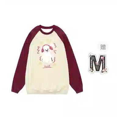 棉购 美式卡通动漫印花插肩圆领套头卫衣 女款