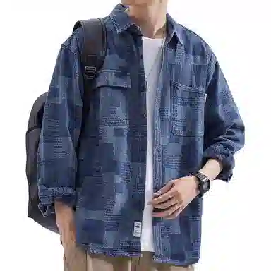 玉儿恋 工装长袖衬衫男秋季宽松日系潮牌翻领休闲痞帅牛仔情侣衬衣夹克外套 男女同款