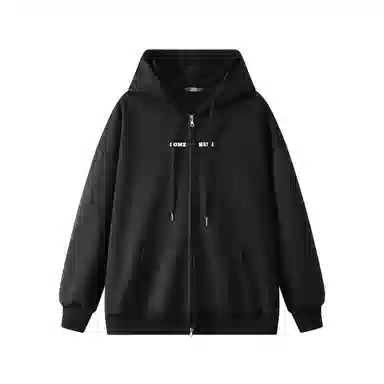 三体 到这里来吧系列 简约基础款字母印花宽松美式复古百搭连帽开衫长袖垂感自然直筒潮牌跑步健身篮球休闲运动套装 男女同款