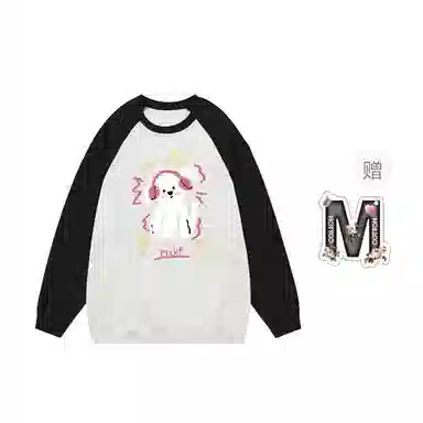 棉购 美式卡通动漫印花插肩圆领套头卫衣 女款
