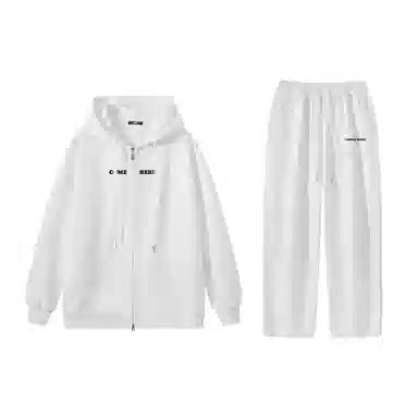 三体 到这里来吧系列 简约基础款字母印花宽松美式复古百搭连帽开衫长袖垂感自然直筒潮牌跑步健身篮球休闲运动套装 男女同款