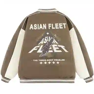 三体 太空亚洲舰队系列 复古美式宽松趣味英文字母发泡印花休闲学院风拼接撞色保暖加厚飞行员棒球多巴胺羽绒服 男女同款