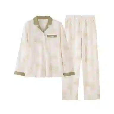 歌倩雅 开衫翻领甜美长袖长裤家居服睡衣套装 女款 图色