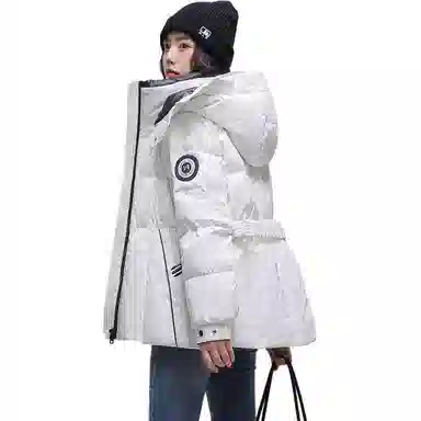 鸭鸭 纯色连帽口袋长袖羽绒服 女款