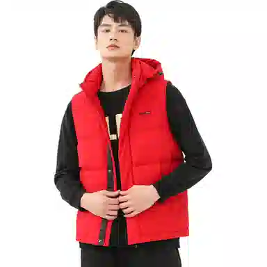 鸭鸭 纯色可拆卸帽休闲羽绒马甲 男款 大红色