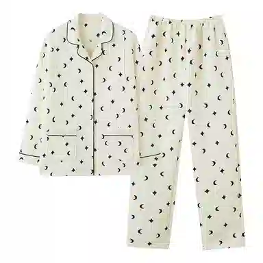 莫代尔 保暖亲肤翻领开衫时尚满印两侧隐蔽哺乳口长袖可调节裤腰长裤夹层月子服可外穿睡衣套装 女款 杏色