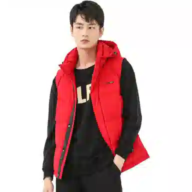 鸭鸭 纯色可拆卸帽休闲羽绒马甲 男款 大红色