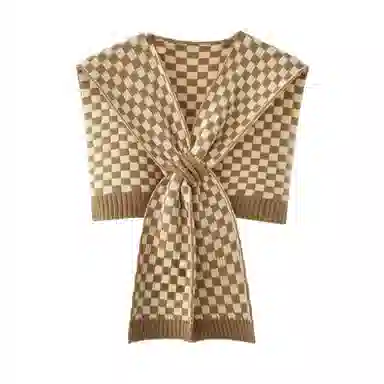 北极绒 高端棋盘格小坎肩保暖装饰 披肩 女款