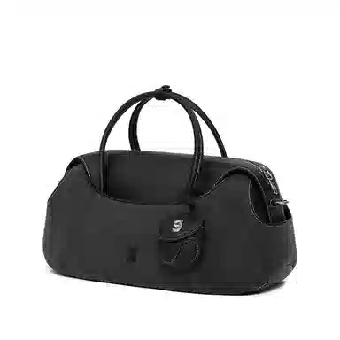 古良吉吉 通勤时尚拉链开合 头层牛皮 棒球波士顿包单肩斜挎包 大号 女款 帆布白/帆布黑/复古牛仔