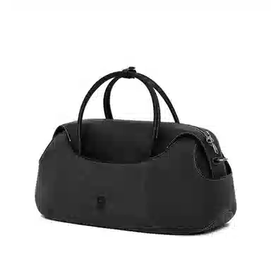 古良吉吉 通勤时尚拉链开合 头层牛皮 棒球波士顿包单肩斜挎包 大号 女款 帆布白/帆布黑/复古牛仔