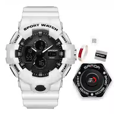 三达新款电子表双显多功能时尚潮流创意户外防水黑色表盘男士腕表国表电子+石英机芯