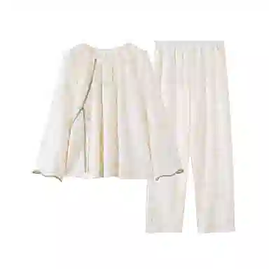 歌倩雅 柔软舒适细腻亲肤中式盘扣长袖长裤秋冬季睡衣套装 女款 白色