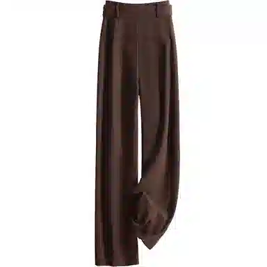 丝柏舍 通勤纯色气质高腰长款阔腿简约宽松休闲裤 女款 深咖色