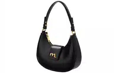 妙迪 小众设计高级感时尚气质通勤简约百搭 质感真皮牛皮 新月包月亮腋下包手提单肩斜挎包 中号 女款 黑色